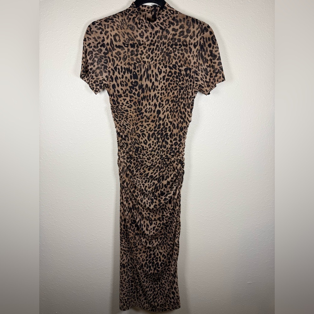 Bar 111 Womens Animal Print Mock-Neck Midi Dress Small Ruched Bodycon Stretch - Picture 4 of 10